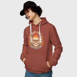 Толстовка-худи хлопковая мужская Череп эмблема байкера мотоциклы, цвет: кирпичный — фото 2