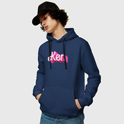Толстовка-худи хлопковая мужская Кен - объемными розовыми буквами, цвет: тёмно-синий — фото 2
