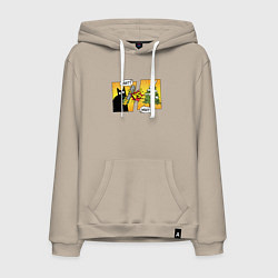 Толстовка-худи хлопковая мужская Кот против елки, цвет: миндальный