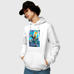Толстовка-худи хлопковая мужская Скейтбордист Барт Симпсон на фоне граффити, цвет: белый — фото 2