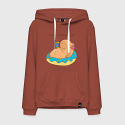 Толстовка-худи хлопковая мужская Капибара с пончиком dont worry be capy, цвет: кирпичный