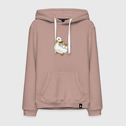 Толстовка-худи хлопковая мужская Утка с другом котёнком, цвет: пыльно-розовый