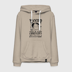 Толстовка-худи хлопковая мужская Первая листовка Луффи Ван Пис, цвет: миндальный