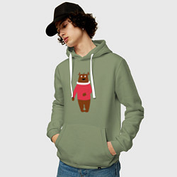Толстовка-худи хлопковая мужская Мишка в свитере, цвет: авокадо — фото 2