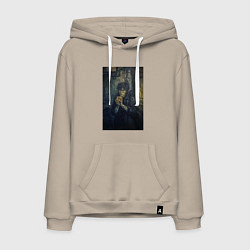 Толстовка-худи хлопковая мужская Виктор Цой картина, цвет: миндальный