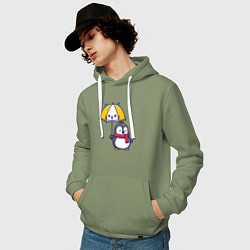 Толстовка-худи хлопковая мужская Пингвинчик под зонтом, цвет: авокадо — фото 2