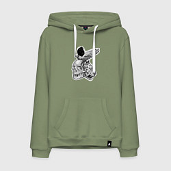 Толстовка-худи хлопковая мужская Череп, тигр и ворон, цвет: авокадо