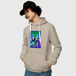 Толстовка-худи хлопковая мужская Cyberpunk and Minecraft - collaboration, цвет: миндальный — фото 2
