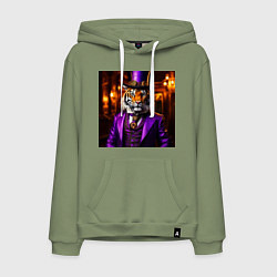 Толстовка-худи хлопковая мужская Тигр в сиреневом костюме стиль стимпанк, цвет: авокадо