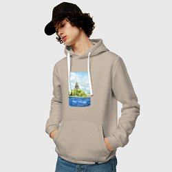 Толстовка-худи хлопковая мужская Акварель Исаакиевский Собор с надписью Питер - это, цвет: миндальный — фото 2