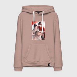 Толстовка-худи хлопковая мужская Чэн Хуа Лянь Се, цвет: пыльно-розовый