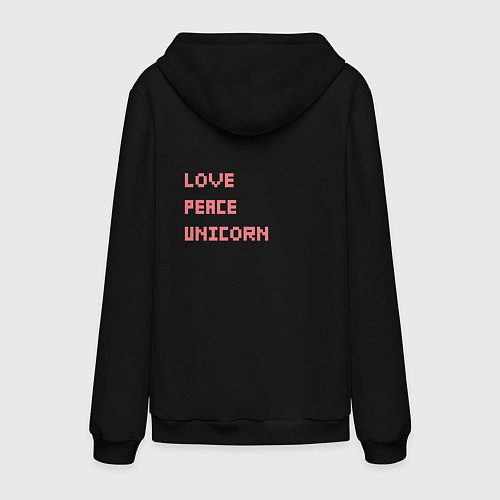Мужская толстовка-худи Love peace unicorn / Черный – фото 2