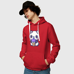 Толстовка-худи хлопковая мужская Panda drink, цвет: красный — фото 2