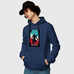 Толстовка-худи хлопковая мужская Assassins creed red blue abstract, цвет: тёмно-синий — фото 2