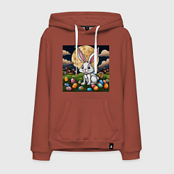 Толстовка-худи хлопковая мужская Пасха при луне, цвет: кирпичный