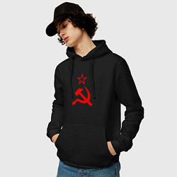 Толстовка-худи хлопковая мужская Серп, молот и звезда, цвет: черный — фото 2