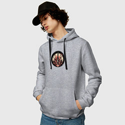 Толстовка-худи хлопковая мужская Катана и сакура в пламени, цвет: меланж — фото 2