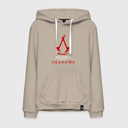 Толстовка-худи хлопковая мужская Assassins creed shadows logo, цвет: миндальный