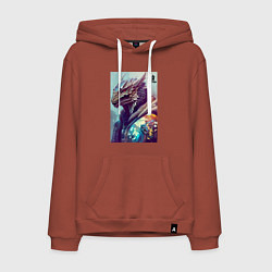 Толстовка-худи хлопковая мужская Cool dragon - hieroglyph ai art, цвет: кирпичный