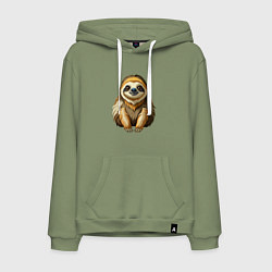 Толстовка-худи хлопковая мужская Портрет ленивца, цвет: авокадо