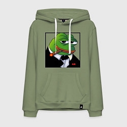 Толстовка-худи хлопковая мужская Пепе буржуй в смокинге, цвет: авокадо