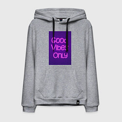 Толстовка-худи хлопковая мужская Неоновая надпись good vibes only и кирпичная стена, цвет: меланж