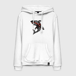 Толстовка-худи хлопковая мужская Мото акула, цвет: белый