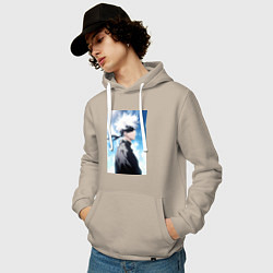 Толстовка-худи хлопковая мужская Магическая битва Сатору Годзё в повязке, цвет: миндальный — фото 2