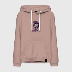 Толстовка-худи хлопковая мужская Череп с ирокезом и надпись Хой, цвет: пыльно-розовый