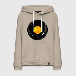 Толстовка-худи хлопковая мужская Космос в виде виниловой пластинки, цвет: миндальный