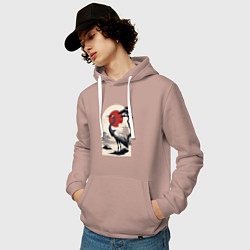 Толстовка-худи хлопковая мужская Журавль и солнце в японском стиле, цвет: пыльно-розовый — фото 2