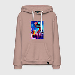 Толстовка-худи хлопковая мужская Пивозавр в виртуальных очках - нейроарт, цвет: пыльно-розовый