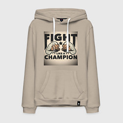 Толстовка-худи хлопковая мужская Бейся как чемпион, цвет: миндальный