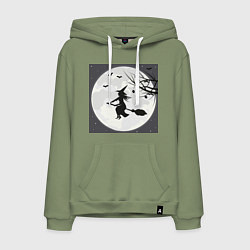 Толстовка-худи хлопковая мужская Ведьма в полнолуние летит на шабаш, цвет: авокадо