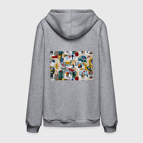 Мужская толстовка-худи Русская зима зарисовки / Меланж – фото 2