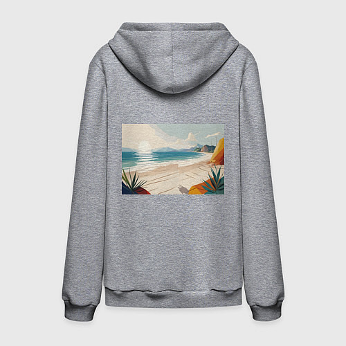 Мужская толстовка-худи Летний пейзаж с женщиной на пляже / Меланж – фото 2