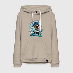 Толстовка-худи хлопковая мужская Клинок рассекающий демонов Гиа Тамиока водяной сто, цвет: миндальный