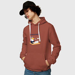Толстовка-худи хлопковая мужская Орел обработка фотографии, цвет: кирпичный — фото 2