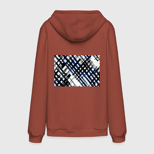 Мужская толстовка-худи Косая клетка бело-синяя / Кирпичный – фото 2