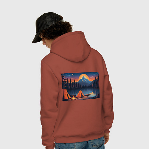 Мужская толстовка-худи Палатка на берегу озера / Кирпичный – фото 4