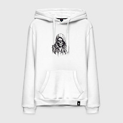 Толстовка-худи хлопковая мужская Череп в капюшоне индейца, цвет: белый