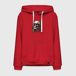 Толстовка-худи хлопковая мужская Череп с красными розами и листьями, цвет: красный