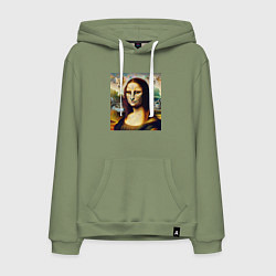 Толстовка-худи хлопковая мужская Мона Лиза превращается в кошку, цвет: авокадо