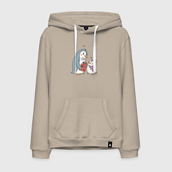 Толстовка-худи хлопковая мужская Парочка влюбленных пингвинов, цвет: миндальный
