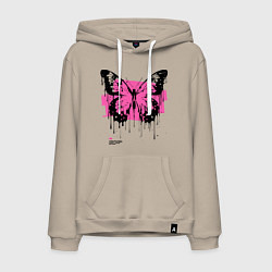 Толстовка-худи хлопковая мужская Grunge butterfly, цвет: миндальный