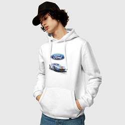 Толстовка-худи хлопковая мужская Ford motorsport - sketch, цвет: белый — фото 2