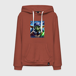 Толстовка-худи хлопковая мужская Прикольный Йода с наушниками - прикол, цвет: кирпичный