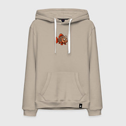 Толстовка-худи хлопковая мужская Забавная коричнева рыба, цвет: миндальный