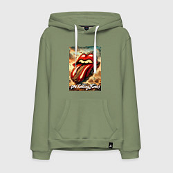 Толстовка-худи хлопковая мужская Rolling Stones - logo transformation, цвет: авокадо