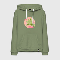 Толстовка-худи хлопковая мужская Жирафик и розовые облака, цвет: авокадо